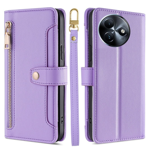 For Itel S24 4G Sheep Texture Cross-body Zipper Wallet Leather Phone Case(Purple) - More Brand by PMC Jewellery | Online Shopping South Africa | PMC Jewellery | Buy Now Pay Later Mobicred