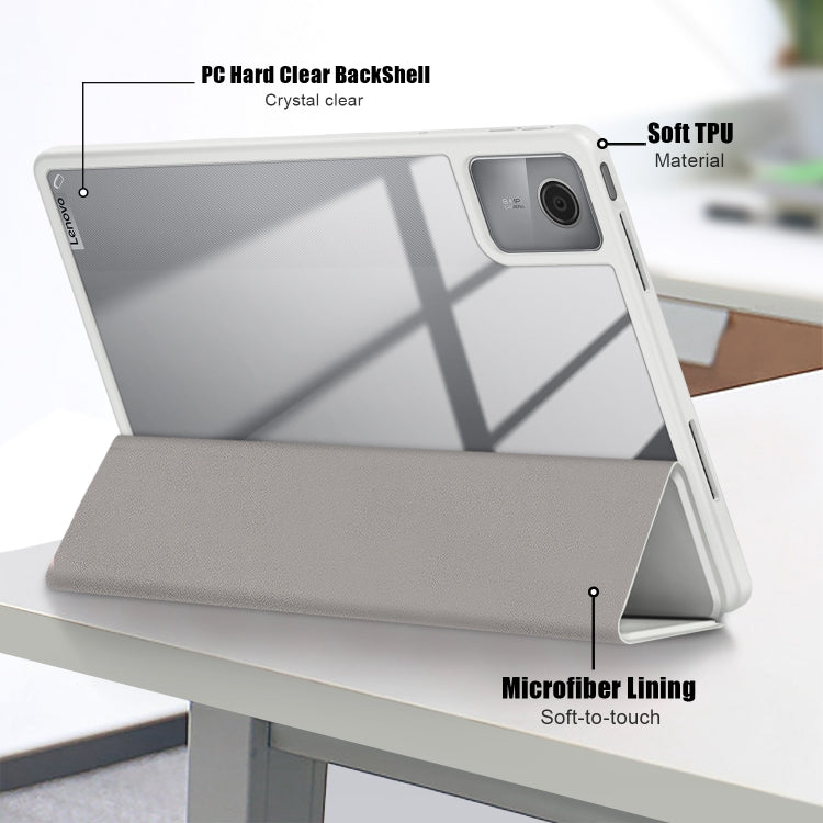 For Lenovo Tab M11 / Xiaoxin Pad 2024 Acrylic 3-Fold Solid Color Smart Leather Tablet Case(Grey) - free shipping - PMC Jewellery - Order now!