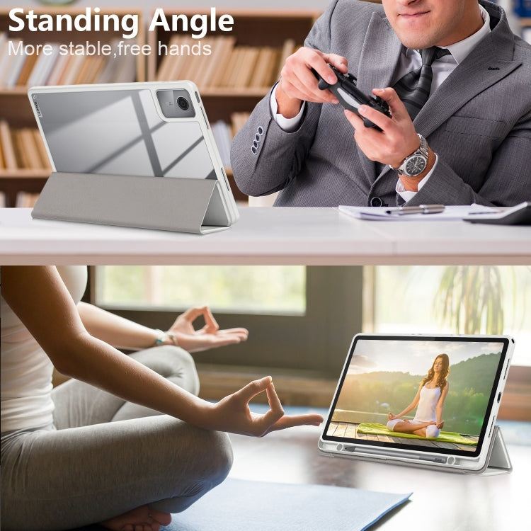 For Lenovo Tab M11 / Xiaoxin Pad 2024 Acrylic 3-Fold Solid Color Smart Leather Tablet Case(Grey) - free shipping - PMC Jewellery - Order now!