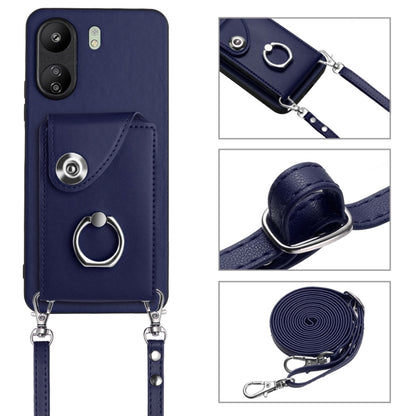 For Xiaomi Redmi 13C 4G / Poco C65 Organ Card Bag Ring Holder Phone Case with Long Lanyard(Blue) - 13C Cases by PMC Jewellery | Online Shopping South Africa | PMC Jewellery | Buy Now Pay Later Mobicred