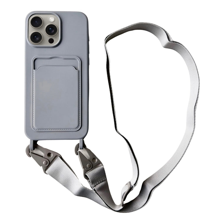 For iPhone 16 Pro Card Slot Liquid Silicone Phone Case with Lanyard(Grey) - iPhone 16 Pro Cases by PMC TechLife | Online Shopping South Africa | PMC TechLife | Buy Now Pay Later Mobicred