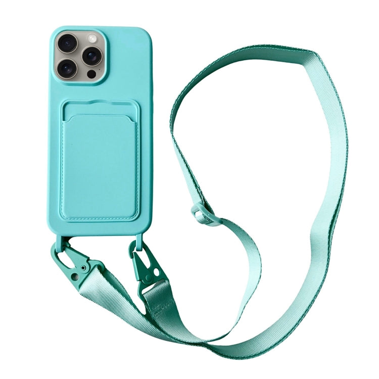 For iPhone 16 Pro Card Slot Liquid Silicone Phone Case with Lanyard(Mint Green) - iPhone 16 Pro Cases by PMC Jewellery | Online Shopping South Africa | PMC Jewellery | Buy Now Pay Later Mobicred