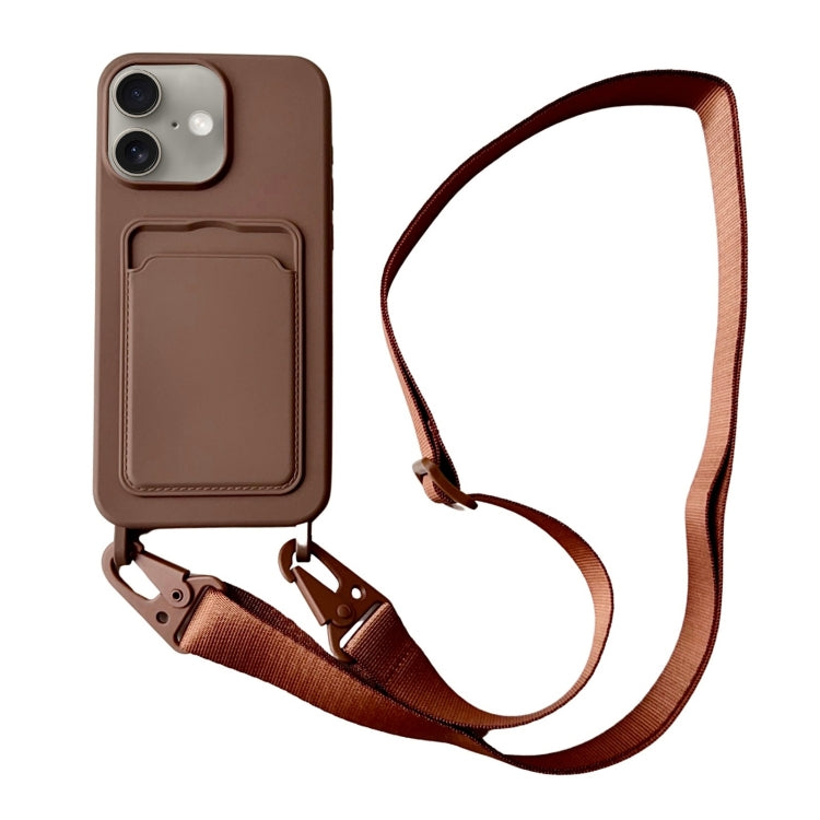 For iPhone 16 Plus Card Slot Liquid Silicone Phone Case with Lanyard(Coffee) - iPhone 16 Plus Cases by PMC Jewellery | Online Shopping South Africa | PMC Jewellery | Buy Now Pay Later Mobicred