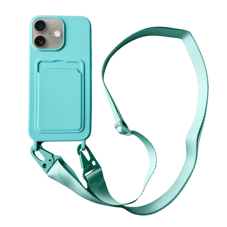 For iPhone 16 Card Slot Liquid Silicone Phone Case with Lanyard(Mint Green) - iPhone 16 Cases by PMC TechLife | Online Shopping South Africa | PMC TechLife | Buy Now Pay Later Mobicred