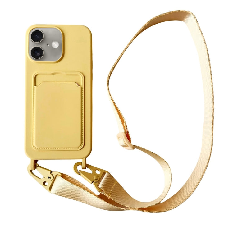 For iPhone 16 Card Slot Liquid Silicone Phone Case with Lanyard(Yellow) - iPhone 16 Cases by PMC TechLife | Online Shopping South Africa | PMC TechLife | Buy Now Pay Later Mobicred