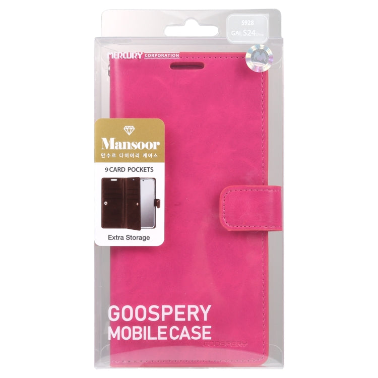 For Samsung Galaxy S24 Ultra 5G GOOSPERY MANSOOR DIARY 9 Card Slots Leather Phone Case(Rose Red) - Galaxy S24 Ultra 5G Cases by GOOSPERY | Online Shopping South Africa | PMC Jewellery | Buy Now Pay Later Mobicred