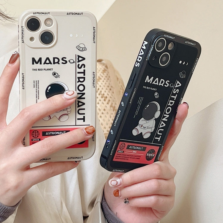 For iPhone 16 Plus Astronaut Pattern Silicone Straight Edge Phone Case(Planet Landing-Black) - iPhone 16 Plus Cases by PMC TechLife | Online Shopping South Africa | PMC TechLife | Buy Now Pay Later Mobicred