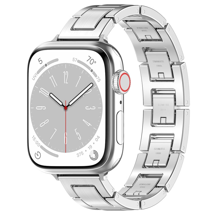 For Apple Watch Series 8 45mm H Slim Stainless Steel Watch Band(Silver) - Watch Bands by PMC Jewellery | Online Shopping South Africa | PMC Jewellery