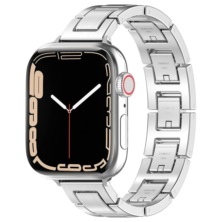 For Apple Watch Series 7 41mm H Slim Stainless Steel Watch Band(Silver) - Watch Bands by PMC Jewellery | Online Shopping South Africa | PMC Jewellery