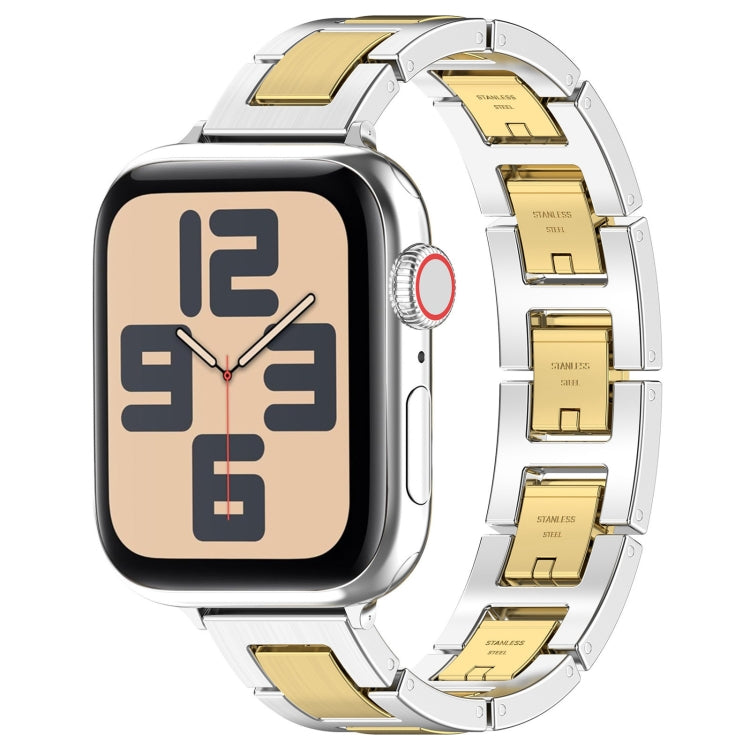 For Apple Watch SE 44mm H Slim Stainless Steel Watch Band(Silver Gold) - Watch Bands by PMC Jewellery | Online Shopping South Africa | PMC Jewellery