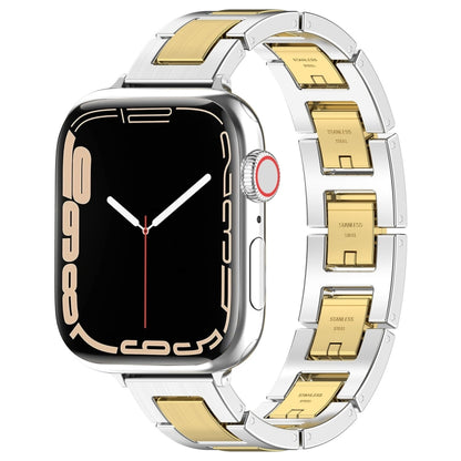 For Apple Watch Series 5 40mm H Slim Stainless Steel Watch Band(Silver Gold) - Watch Bands by PMC Jewellery | Online Shopping South Africa | PMC Jewellery