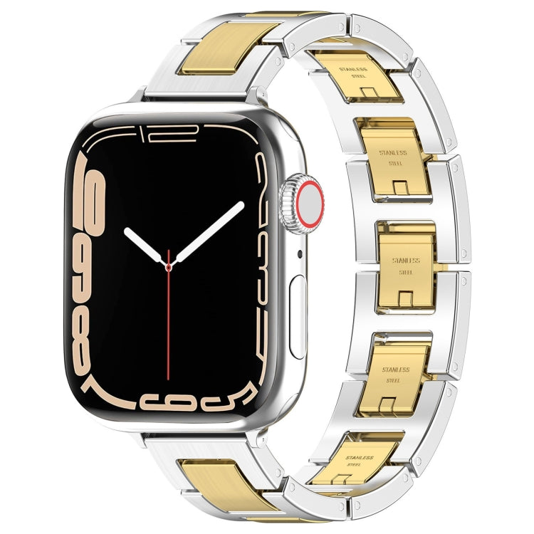 For Apple Watch Series 2 38mm H Slim Stainless Steel Watch Band(Silver Gold) - Watch Bands by PMC Jewellery | Online Shopping South Africa | PMC Jewellery