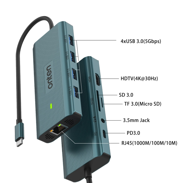 Onten UC962 10 in 1 USB-C / Type-C Multi-function HUB Docking Station(Green) - USB HUB by Onten | Online Shopping South Africa | PMC Jewellery | Buy Now Pay Later Mobicred