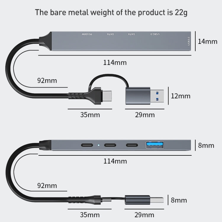 ADS-809D 5 in 1 USB + Type-C to PD100W + USB3.0/2.0 + Type-C HUB Docking Station(Space Grey) - USB HUB by PMC Jewellery | Online Shopping South Africa | PMC Jewellery | Buy Now Pay Later Mobicred