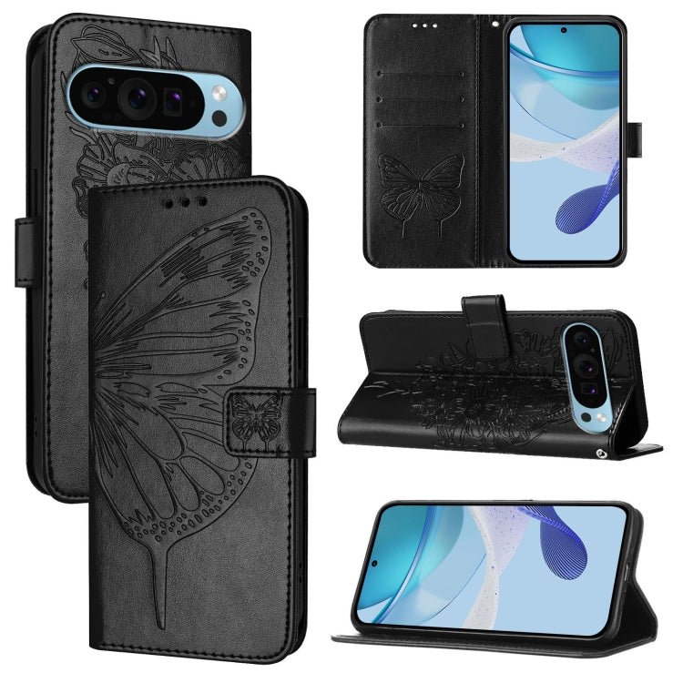 For Google Pixel 9 Pro XL Embossed Butterfly Leather Phone Case(Black) - Google Cases by PMC Jewellery | Online Shopping South Africa | PMC Jewellery | Buy Now Pay Later Mobicred