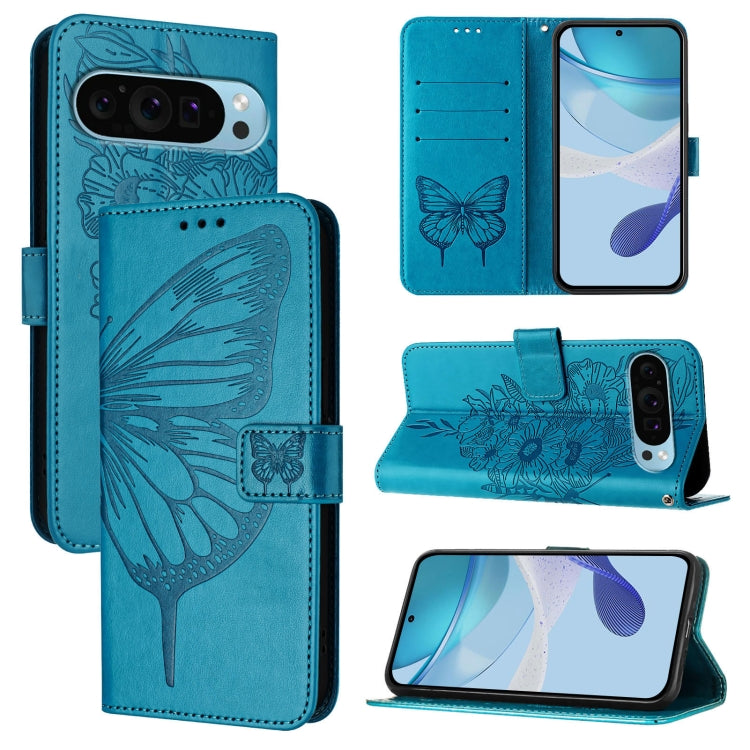 For Google Pixel 9 Pro XL Embossed Butterfly Leather Phone Case(Blue) - Google Cases by PMC Jewellery | Online Shopping South Africa | PMC Jewellery | Buy Now Pay Later Mobicred