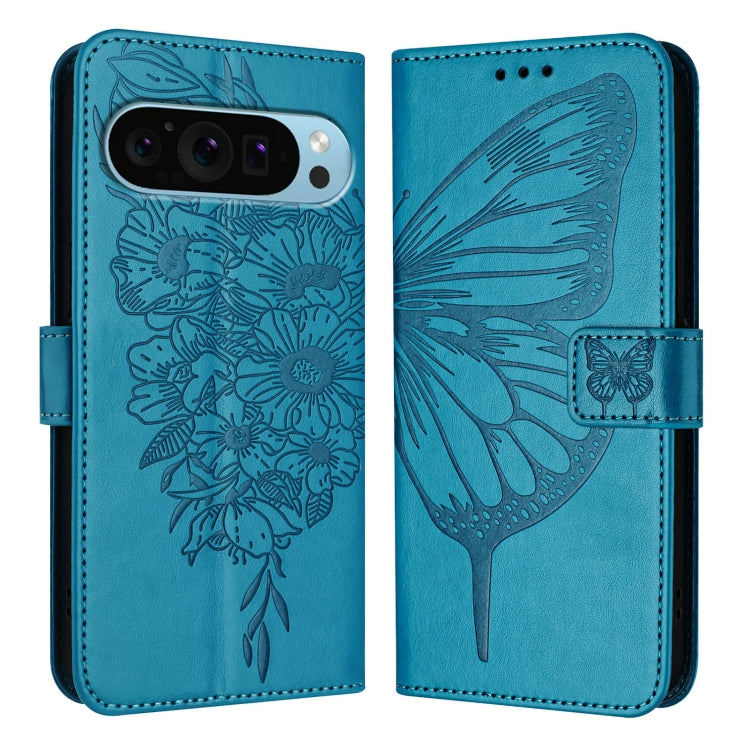 For Google Pixel 9 Pro XL Embossed Butterfly Leather Phone Case(Blue) - Google Cases by PMC Jewellery | Online Shopping South Africa | PMC Jewellery | Buy Now Pay Later Mobicred