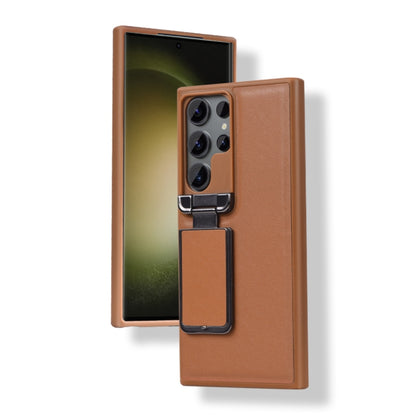 For Samsung Galaxy S24 Ultra 5G Lens Flip Cover All-inclusive Phone Case with Holder(Brown) - Galaxy S24 Ultra 5G Cases by PMC Jewellery | Online Shopping South Africa | PMC Jewellery