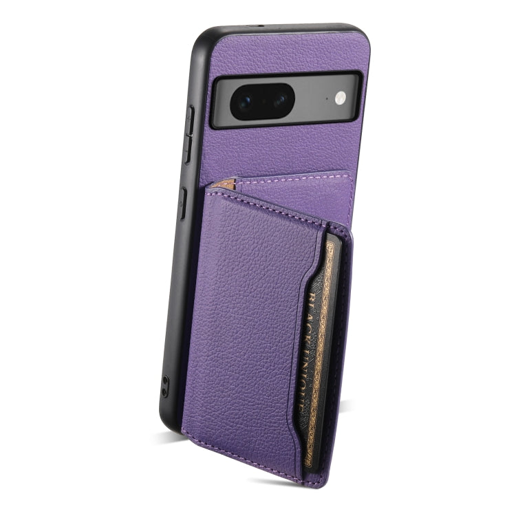 For Google Pixel 7 5G Calf Texture Card Bag Design Full Coverage Phone Case(Purple) - Google Cases by PMC Jewellery | Online Shopping South Africa | PMC Jewellery | Buy Now Pay Later Mobicred