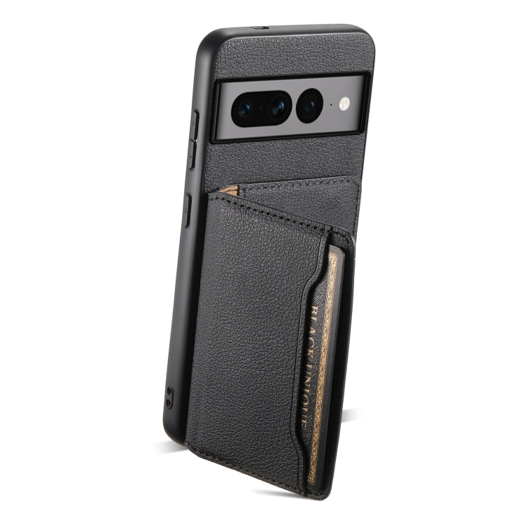 For Google Pixel 7 Pro 5G Calf Texture Card Bag Design Full Coverage Phone Case(Black) - Google Cases by PMC Jewellery | Online Shopping South Africa | PMC Jewellery | Buy Now Pay Later Mobicred