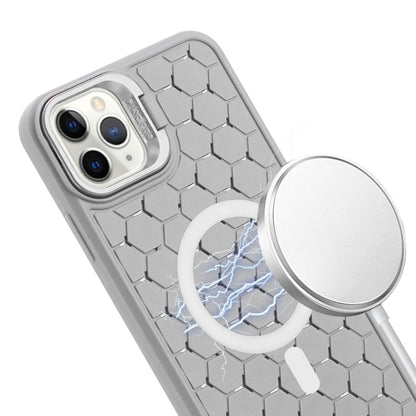 For iPhone 14 Pro Max Honeycomb Radiating Lens Holder Magsafe Phone Case with Lanyard(Grey) - iPhone 14 Pro Max Cases by PMC Jewellery | Online Shopping South Africa | PMC Jewellery