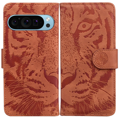 For Google Pixel 9 Tiger Embossing Pattern Flip Leather Phone Case(Brown) - Google Cases by PMC Jewellery | Online Shopping South Africa | PMC Jewellery | Buy Now Pay Later Mobicred