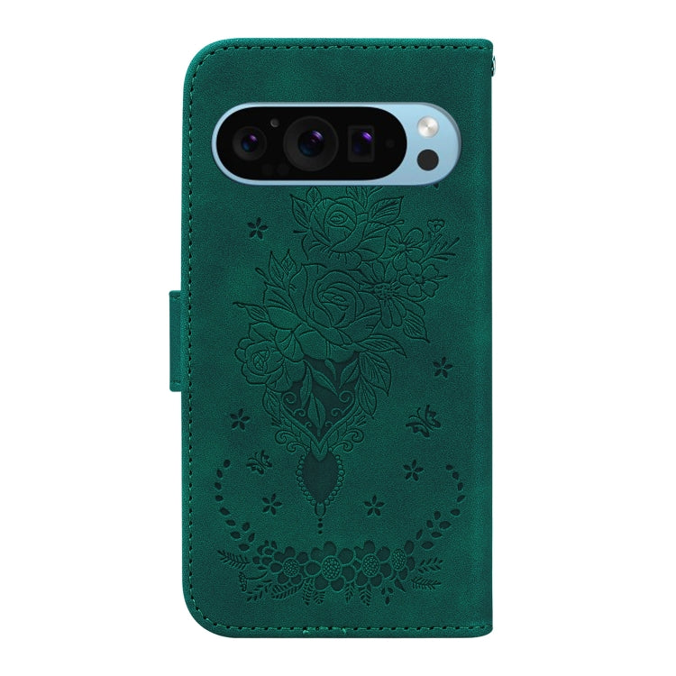 For Google Pixel 9 Butterfly Rose Embossed Leather Phone Case(Green) - Google Cases by PMC Jewellery | Online Shopping South Africa | PMC Jewellery | Buy Now Pay Later Mobicred