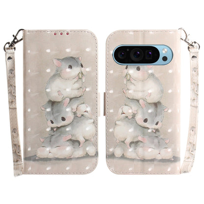 For Google Pixel 9 Pro 3D Colored Horizontal Flip Leather Phone Case(Squirrels) - Google Cases by PMC Jewellery | Online Shopping South Africa | PMC Jewellery | Buy Now Pay Later Mobicred