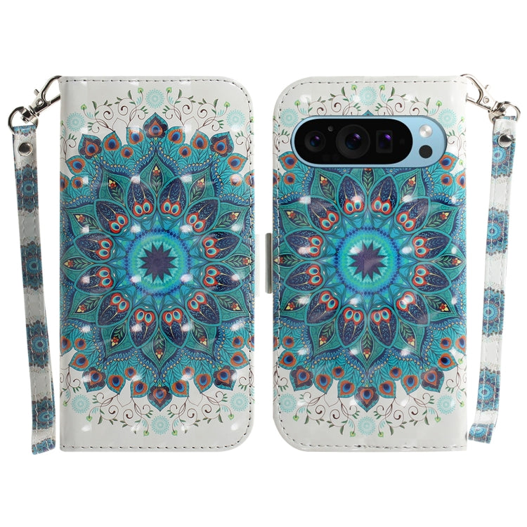 For Google Pixel 9 3D Colored Horizontal Flip Leather Phone Case(Peacock Wreath) - Google Cases by PMC TechLife | Online Shopping South Africa | PMC TechLife | Buy Now Pay Later Mobicred