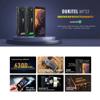 Oukitel WP32, 4GB+128GB, IP68/IP69K, 5.93 inch Android 13 Unisoc Tiger T606 Octa-core, NFC, OTG, Network: 4G(Green) - OUKITEL by OUKITEL | Online Shopping South Africa | PMC Jewellery | Buy Now Pay Later Mobicred