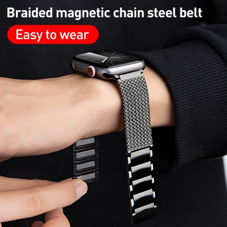 For Apple Watch Series 2 38mm Magnetic Clasp Braided Chain Stainless Steel Watch Band(Silver) - Watch Bands by PMC Jewellery | Online Shopping South Africa | PMC Jewellery