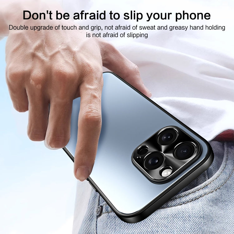For iPhone 12 Pro R-JUST RJ-61 Electroplating Frosted TPU + PC Phone Case(Blue) - iPhone 12 / 12 Pro Cases by R-JUST | Online Shopping South Africa | PMC TechLife | Buy Now Pay Later Mobicred
