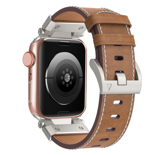 For Apple Watch Series 9 45mm Mecha Style Leather Watch Band(Dark Brown) - Watch Bands by PMC Jewellery | Online Shopping South Africa | PMC Jewellery