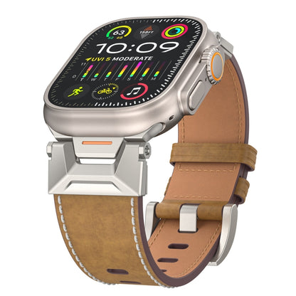 For Apple Watch Series 7 45mm Mecha Style Leather Watch Band(Light Brown) - Watch Bands by PMC Jewellery | Online Shopping South Africa | PMC Jewellery