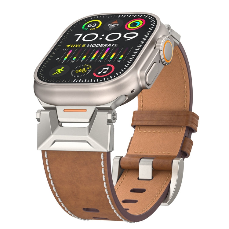 For Apple Watch Series 4 44mm Mecha Style Leather Watch Band(Dark Brown) - Watch Bands by PMC Jewellery | Online Shopping South Africa | PMC Jewellery