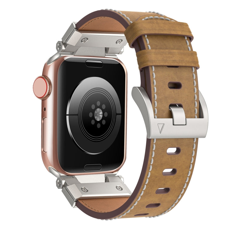 For Apple Watch Series 4 44mm Mecha Style Leather Watch Band(Light Brown) - Watch Bands by PMC TechLife | Online Shopping South Africa | PMC TechLife