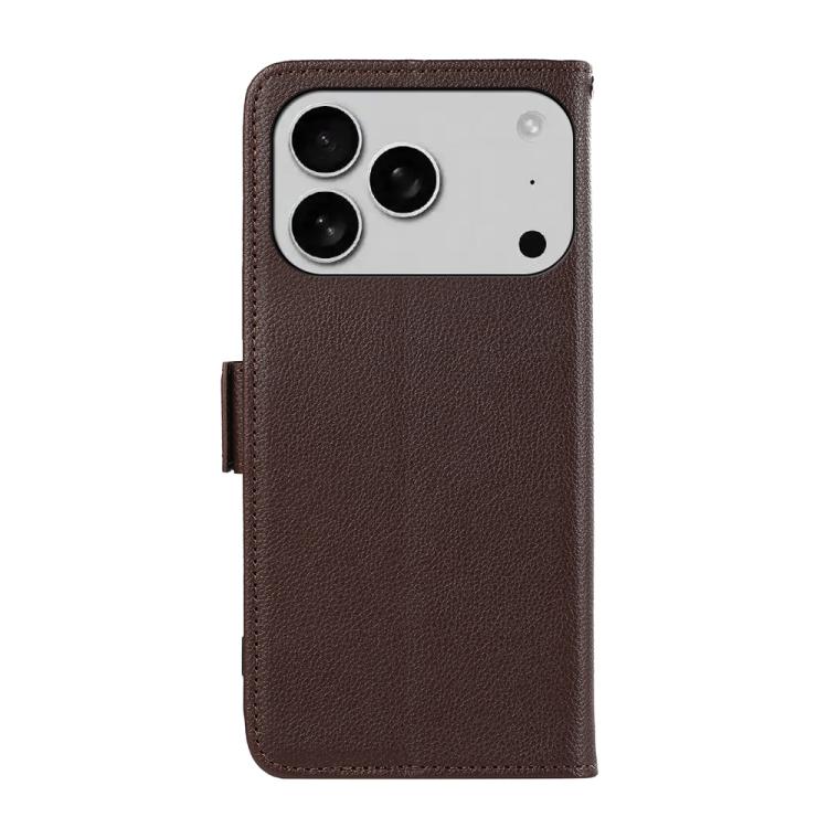 For iPhone 17 Pro Max ABEEL Side-Magnetic Litchi Pattern Leather RFID Phone Case(Brown) - free shipping - PMc TechLife - Order now!