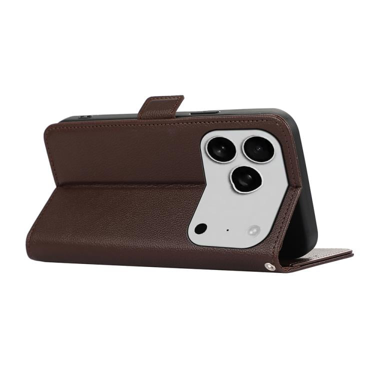 For iPhone 17 Pro Max ABEEL Side-Magnetic Litchi Pattern Leather RFID Phone Case(Brown) - free shipping - PMc TechLife - Order now!