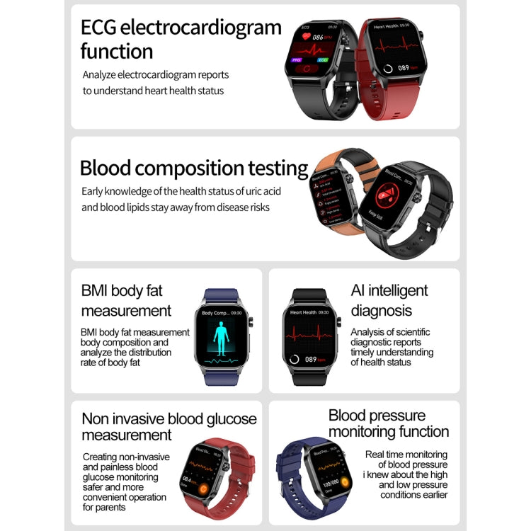 ET580 2.04 inch AMOLED Screen Sports Smart Watch Support Bluethooth Call /  ECG Function(Red Silicone Band) - Smart Watches by PMC TechLife | Online Shopping South Africa | PMC TechLife