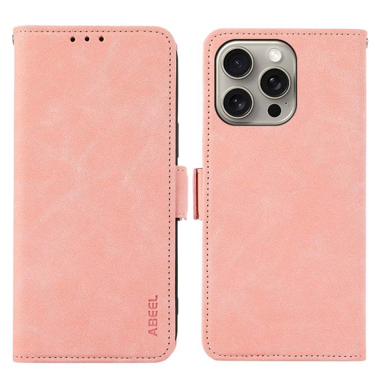 For iPhone 16 Pro Max ABEEL Frosted Magnetic RFID Leather Phone Case(Pink) - iPhone 16 Pro Max Cases by PMC Jewellery | Online Shopping South Africa | PMC Jewellery | Buy Now Pay Later Mobicred