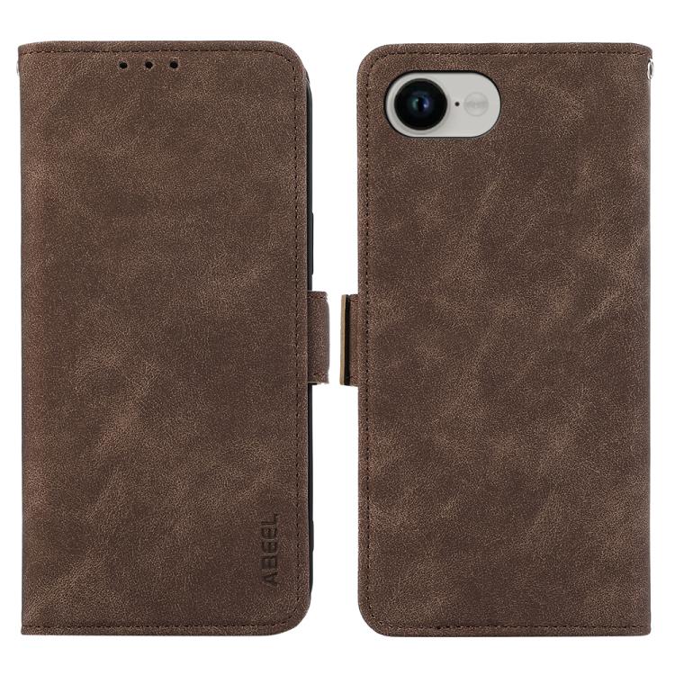 For iPhone 16e ABEEL Frosted Magnetic RFID Leather Phone Case(Brown) - iPhone 16e Cases by PMC TechLife | Online Shopping South Africa | PMC TechLife | Buy Now Pay Later Mobicred