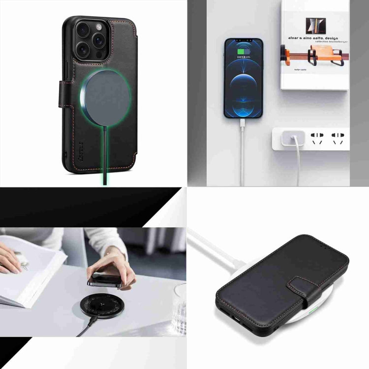 For iPhone 15 Pro Max ESEBLE E1 Nappa Texture MagSafe Holder Leather Phone Case(Black) - free shipping - PMC Jewellery - Order now!