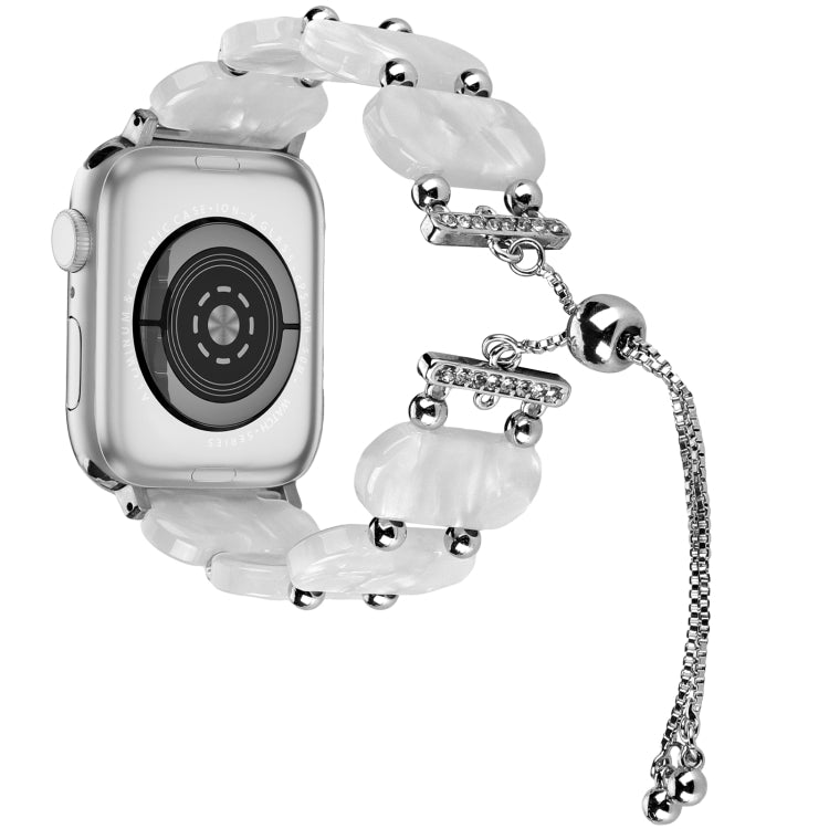 For Apple Watch 38mm Resin Retractable Chain Watch Band(Pearl White) - Watch Bands by PMC Jewellery | Online Shopping South Africa | PMC Jewellery