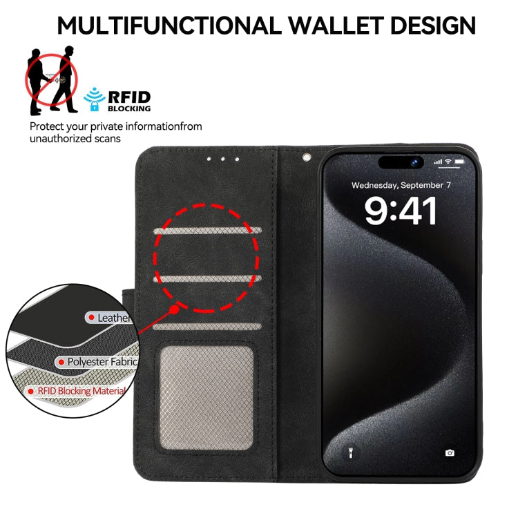 For iPhone 16 Plus ABEEL Color Block Magnetic RFID Leather Phone Case(Black-Green) - iPhone 16 Plus Cases by PMC TechLife | Online Shopping South Africa | PMC TechLife | Buy Now Pay Later Mobicred