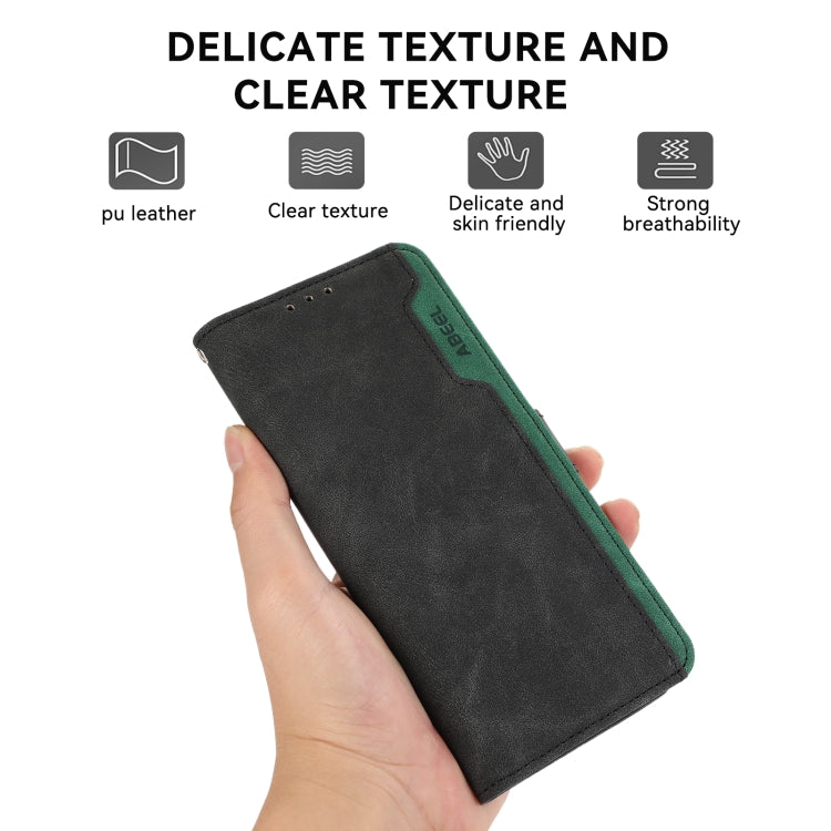 For iPhone 16 Plus ABEEL Color Block Magnetic RFID Leather Phone Case(Black-Green) - iPhone 16 Plus Cases by PMC TechLife | Online Shopping South Africa | PMC TechLife | Buy Now Pay Later Mobicred