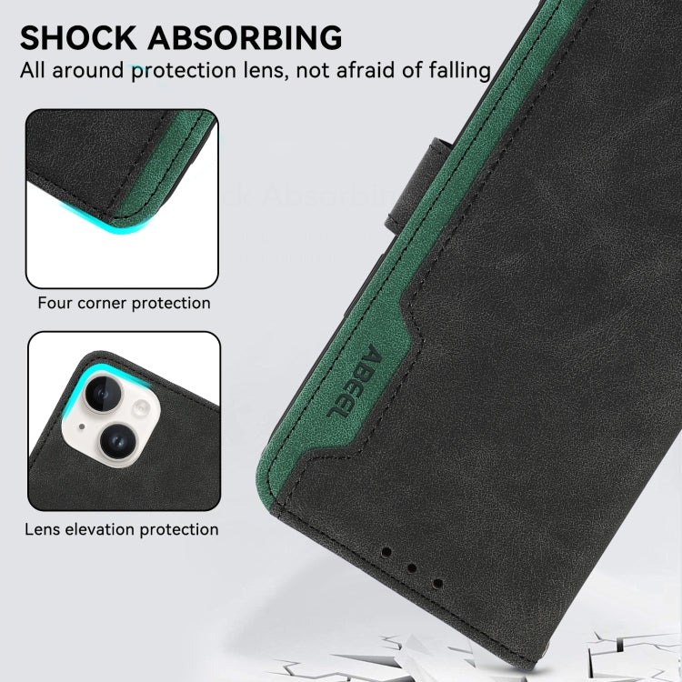 For iPhone 16 Plus ABEEL Color Block Magnetic RFID Leather Phone Case(Black-Green) - iPhone 16 Plus Cases by PMC TechLife | Online Shopping South Africa | PMC TechLife | Buy Now Pay Later Mobicred