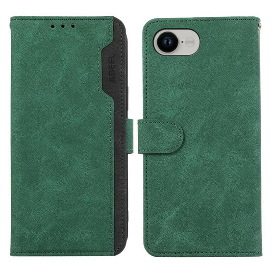 For iPhone 16e ABEEL Color Block Magnetic RFID Leather Phone Case(Green-Black) - iPhone 16e Cases by PMC Jewellery | Online Shopping South Africa | PMC Jewellery | Buy Now Pay Later Mobicred