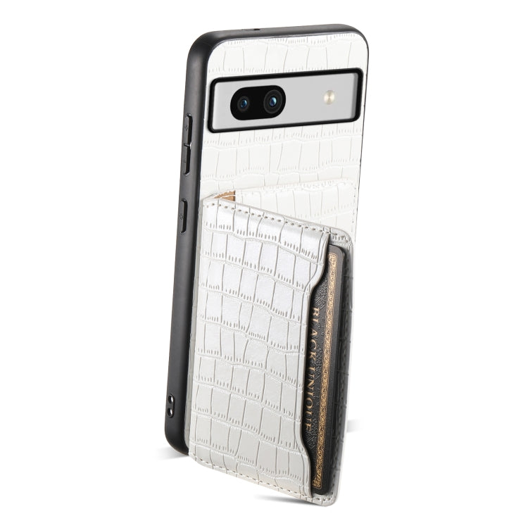 For Google Pixel 7a Crocodile Texture Card Bag Design Full Coverage Phone Case(White) - Google Cases by PMC Jewellery | Online Shopping South Africa | PMC Jewellery | Buy Now Pay Later Mobicred