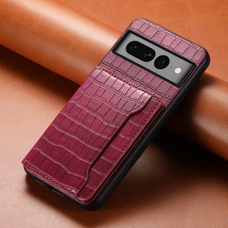 For Google Pixel 7 Pro 5G Crocodile Texture Card Bag Design Full Coverage Phone Case(Red) - Google Cases by PMC Jewellery | Online Shopping South Africa | PMC Jewellery | Buy Now Pay Later Mobicred