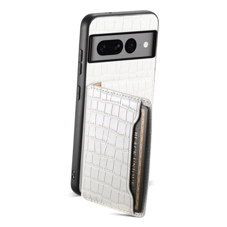 For Google Pixel 7 Pro 5G Crocodile Texture Card Bag Design Full Coverage Phone Case(White) - Google Cases by PMC Jewellery | Online Shopping South Africa | PMC Jewellery | Buy Now Pay Later Mobicred